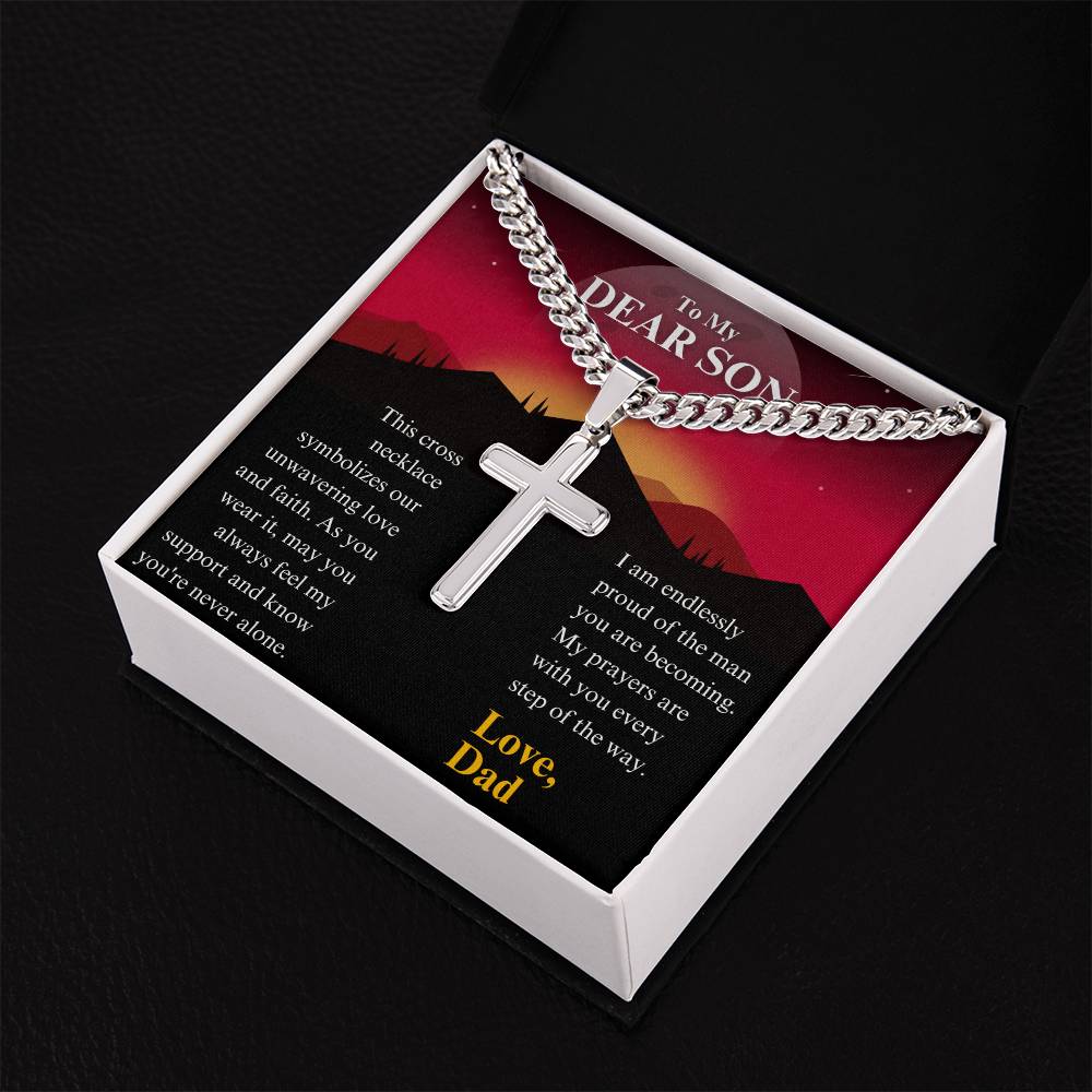 [FOR SON] PERSONALIZED CROSS NECKLACE: Make his heart soar, show how much he means to you, and express your unwavering support with the Personalized Cross Necklace.