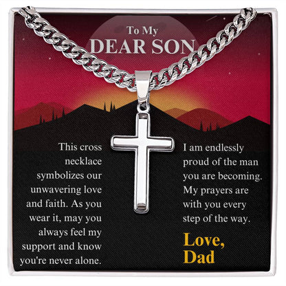 [FOR SON] PERSONALIZED CROSS NECKLACE: Make his heart soar, show how much he means to you, and express your unwavering support with the Personalized Cross Necklace.