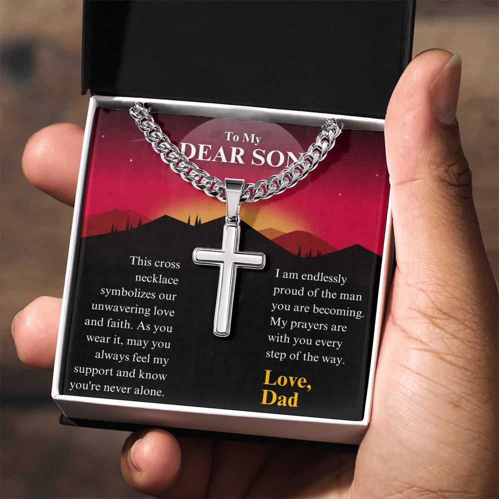 [FOR SON] PERSONALIZED CROSS NECKLACE: Make his heart soar, show how much he means to you, and express your unwavering support with the Personalized Cross Necklace.