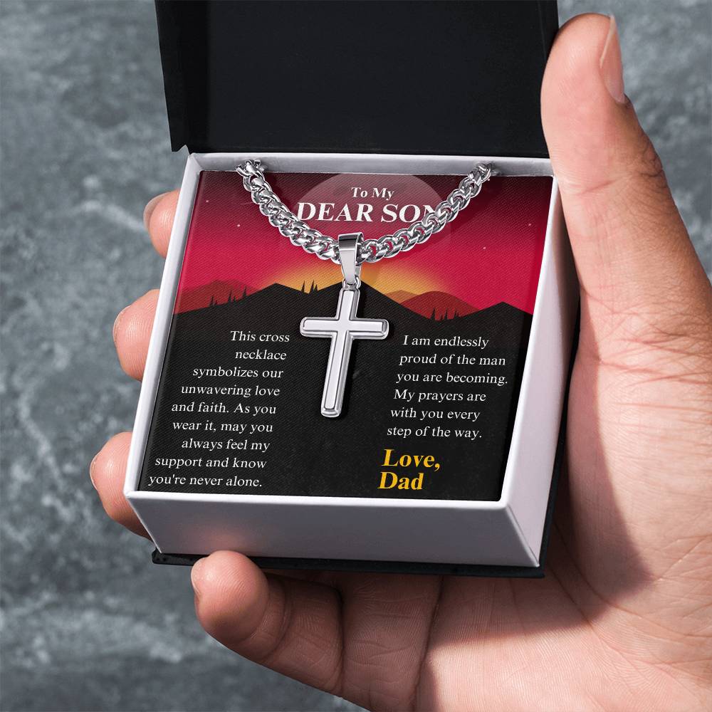 [FOR SON] PERSONALIZED CROSS NECKLACE: Make his heart soar, show how much he means to you, and express your unwavering support with the Personalized Cross Necklace.