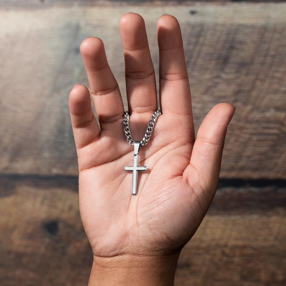 [FOR SON] PERSONALIZED CROSS NECKLACE: Make his heart soar, show how much he means to you, and express your unwavering support with the Personalized Cross Necklace.