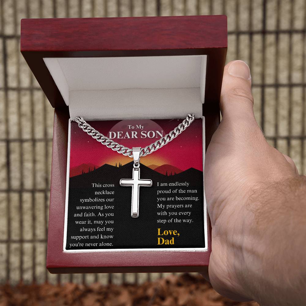 [FOR SON] PERSONALIZED CROSS NECKLACE: Make his heart soar, show how much he means to you, and express your unwavering support with the Personalized Cross Necklace.