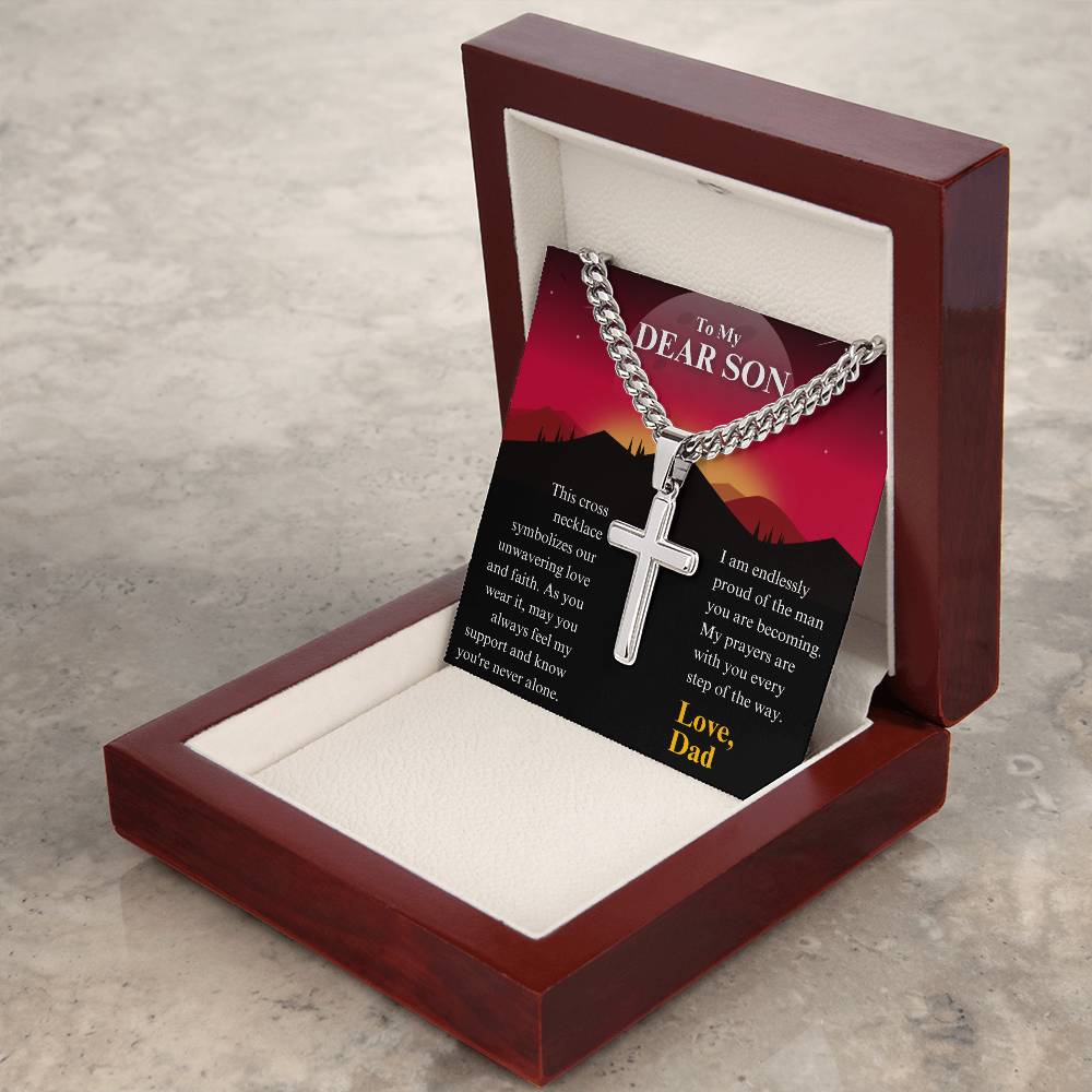 [FOR SON] PERSONALIZED CROSS NECKLACE: Make his heart soar, show how much he means to you, and express your unwavering support with the Personalized Cross Necklace.