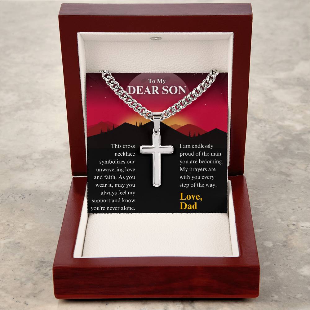 [FOR SON] PERSONALIZED CROSS NECKLACE: Make his heart soar, show how much he means to you, and express your unwavering support with the Personalized Cross Necklace.