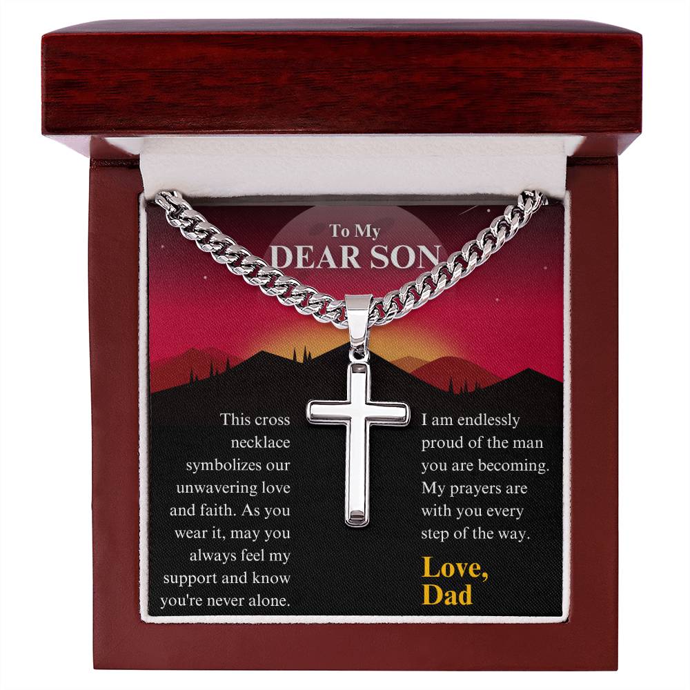 [FOR SON] PERSONALIZED CROSS NECKLACE: Make his heart soar, show how much he means to you, and express your unwavering support with the Personalized Cross Necklace.