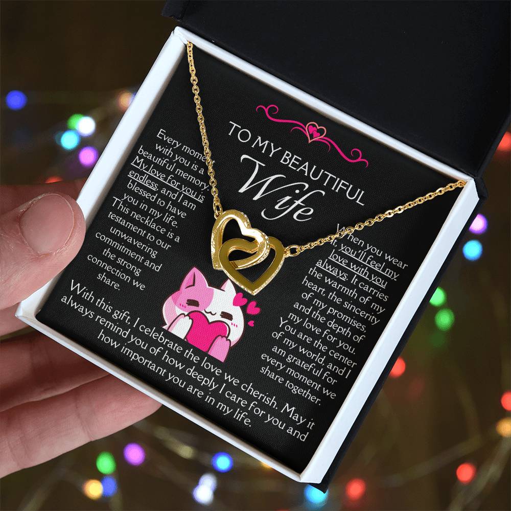 [FOR WIFE] Make her heart race, bring joyful screams of excitement, and celebrate your adorable bond with the Cute Interlocking Hearts Necklace.