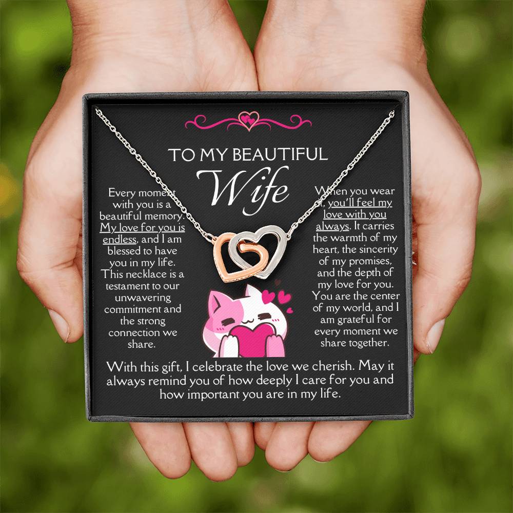 [FOR WIFE] Make her heart race, bring joyful screams of excitement, and celebrate your adorable bond with the Cute Interlocking Hearts Necklace.