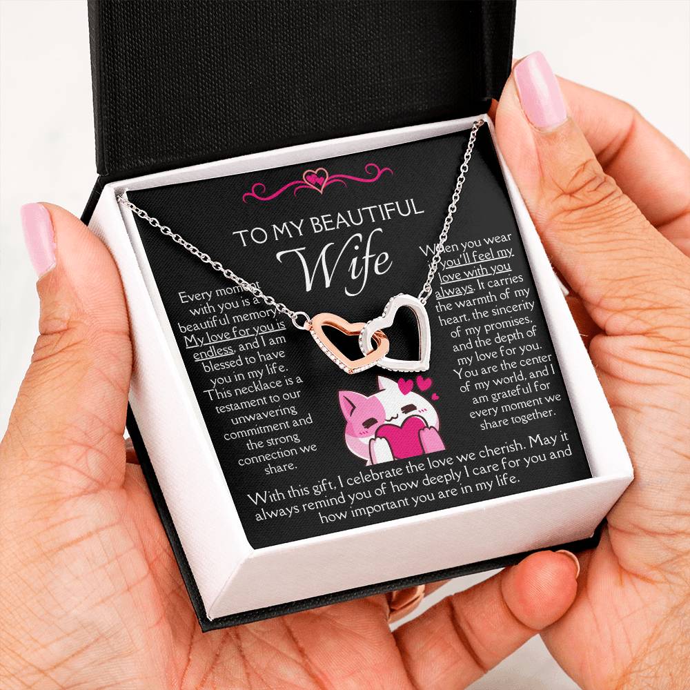 [FOR WIFE] Make her heart race, bring joyful screams of excitement, and celebrate your adorable bond with the Cute Interlocking Hearts Necklace.