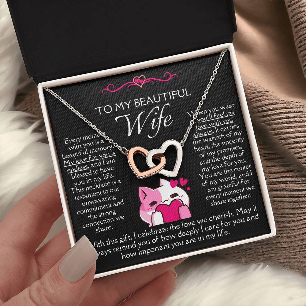 [FOR WIFE] Make her heart race, bring joyful screams of excitement, and celebrate your adorable bond with the Cute Interlocking Hearts Necklace.