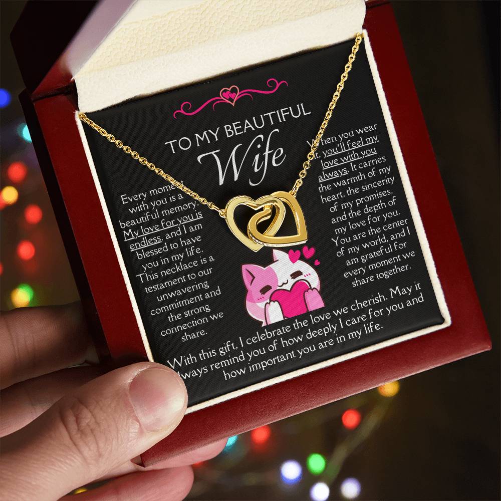 [FOR WIFE] Make her heart race, bring joyful screams of excitement, and celebrate your adorable bond with the Cute Interlocking Hearts Necklace.