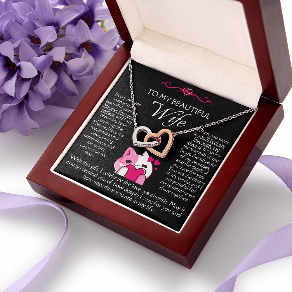 [FOR WIFE] Make her heart race, bring joyful screams of excitement, and celebrate your adorable bond with the Cute Interlocking Hearts Necklace.