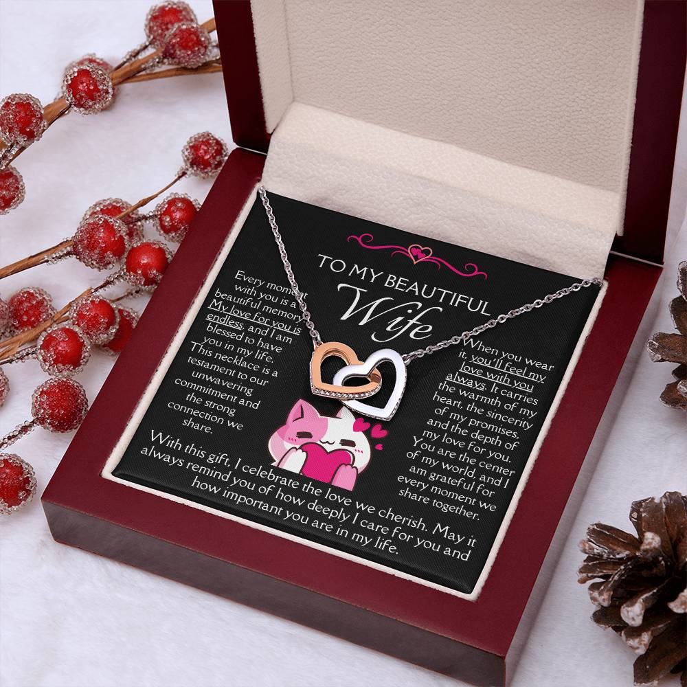 [FOR WIFE] Make her heart race, bring joyful screams of excitement, and celebrate your adorable bond with the Cute Interlocking Hearts Necklace.